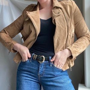 Camel Leather Moto Jacket - Size M